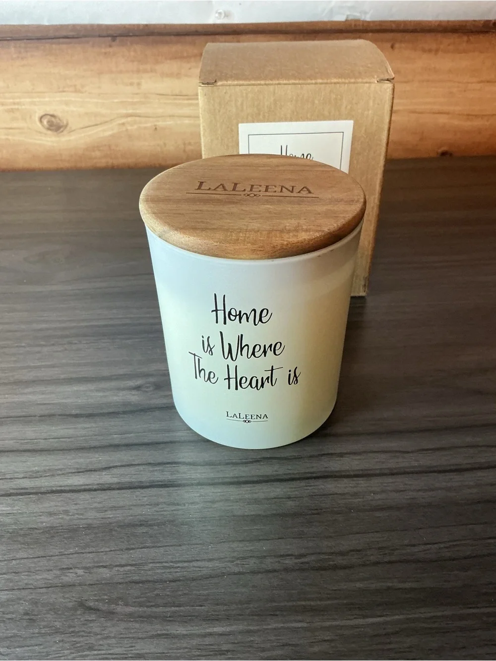 LaLeena Lavender Scented Inspirational Home Quote Candle w/ Wooden Lid NWT